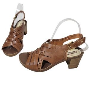 Pikolinos Woven Leather Block Heel Sandals Brown EU 38 US 7.5 Huarache Boho